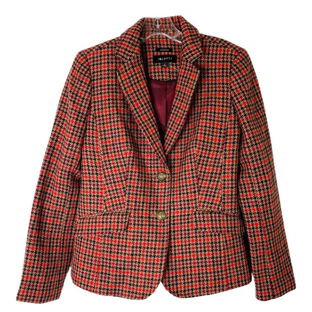 NEW Talbots red tan wool plaid Aberdeen preppy academia button blazer jacket 2